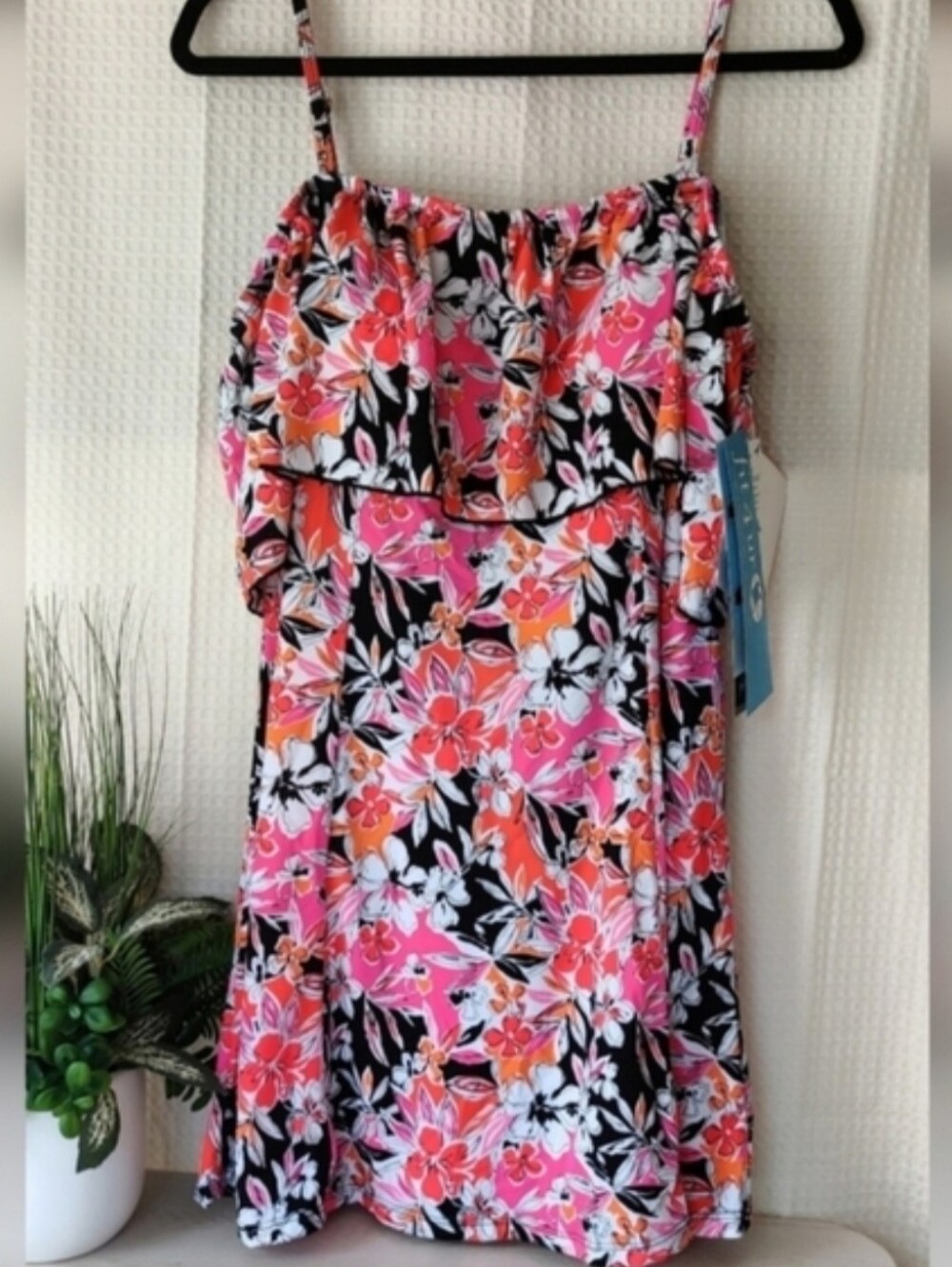 Fit 4 U Women's Bathing Suit Pink/Orange/White/Black Floral Size 12